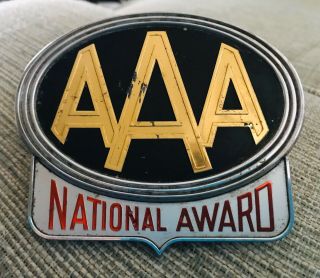 Vintage Advertising 1950’s Aaa National Award License Plate Topper Emblem Metal