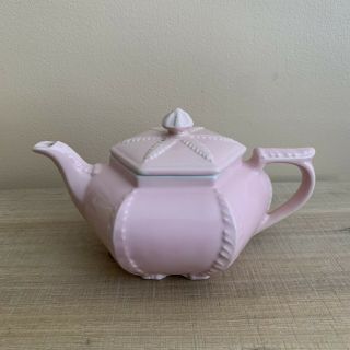 Vintage Hall Pottery Pink Teapot Ceramic Victorian Plume Fern