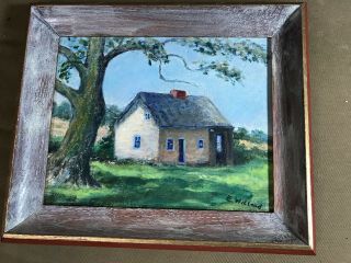 Vintage E Willard " Old Cabin Scene " Oil On Board Painting - Signed And Framed