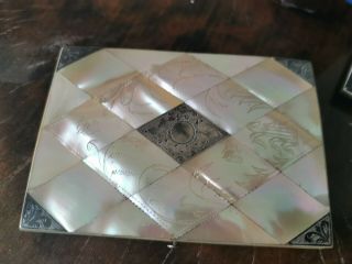 Antique Mother Of Pearl And Silver Calling Card Case