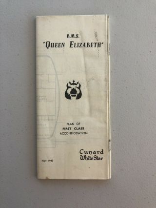 Cunard Line Rms Queen Elizabeth B&w First Class Deck Plan 5/49