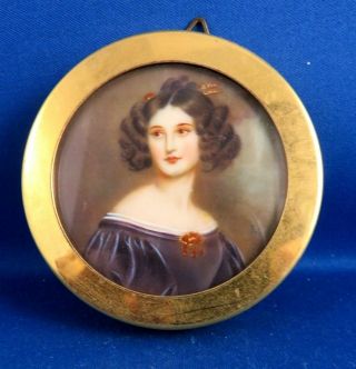 ANTIQUE LATE 19THC CONTINENTAL HAND PAINTED PORTRAIT MINIATURE - SIGNED 2