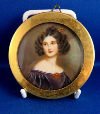 ANTIQUE LATE 19THC CONTINENTAL HAND PAINTED PORTRAIT MINIATURE - SIGNED 3
