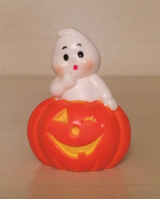 Vintage Russ Berrie Miniature Halloween Figurine - Ghost In A Pumpkin