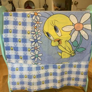 Tweety Bird Twin Size Bed Sheet 2 Fitted And Pillowcase Fabric Vintage Checked