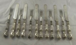 Fantastic Quality Victorian Silver Plated Table Cutlery Knife Fork 12 Piece 1868