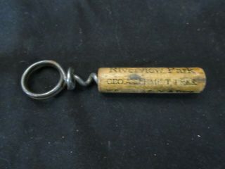 Vintage " Compliments Of Riverview Park " Wood And Metal Corkscrew Advertising