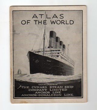 1920 Cunard Steam Ship Company Atlas Of The World Anchor Donaldson Line