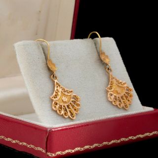 Antique Vintage Nouveau 14k Yellow Gold Spanish Colonial Wedding Drop Earrings