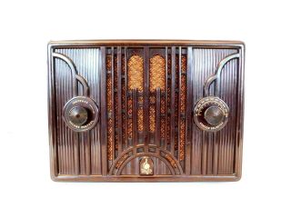 Vintage 1930s Old Emerson Detailed Facade Bakelite Art Deco Antique Tube Radio