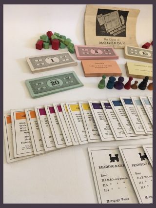 Vintage 1940’s Monopoly Game - Wood Pawns/Houses/Money/Cards/Instructions (M004) 2