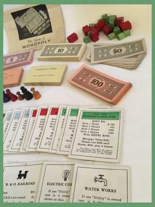 Vintage 1940’s Monopoly Game - Wood Pawns/Houses/Money/Cards/Instructions (M004) 3