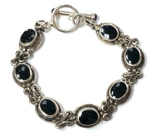 Vintage Black Onyx & Purple Amethyst Sterling Silver Toggle Bracelet (6.  75 ")