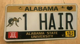 Alabama State University College Vanity License Plate " 1 Hair " Al Salon Barber