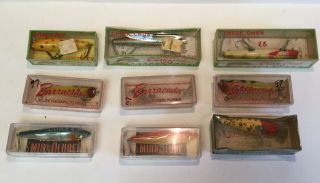 9 Vintage Fishing Lures In Boxes