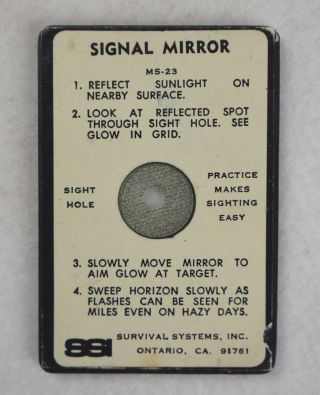 Vintage Signal Mirror By Survival Systems Inc Emergency Signaling Sight Hole