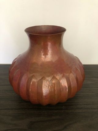 Mexican Arts & Crafts Hammered Copper Decorative Vase By Ramon Ramirez Signed