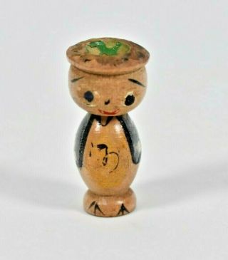 Vintage Miniature Japanese Hand Painted Nodder Bobble Head Doll Wood Kokeshi