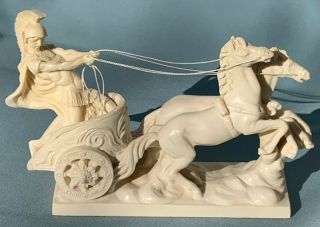 Vintage A.  Santini Sculpture,  Roman Gladiator On Horse Chariot - Made In Italy
