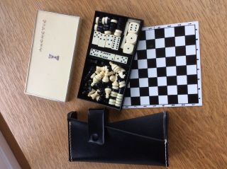 Vintage Magnetic Chess,  Checkers,  Dominos Travel Set