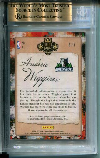 Andrew Wiggins 2014 - 15 Panini Court Kings Jersey PATCH Nameplate BGS 9.  5 6/7 2