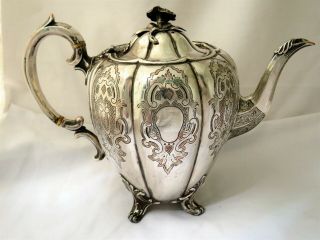 Large Ornate Victorian Teapot - Old Sheffield Silver Plate Tea Pot -