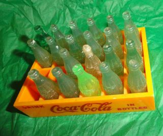 Vintage Coca Cola Mini Coke Bottles Yellow Plastic Crate Case