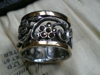 Antique Art Deco French ? Silver Gold Marcasite Wide Daisy Ring Size P And 1/2