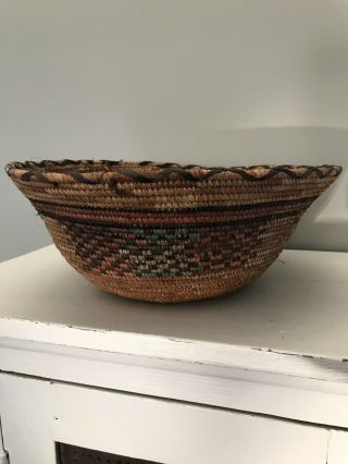 Vintage African Hand Woven Coiled Hausa Basket 13” X 5.  5”