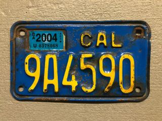 Vintage California Motorcycle License Plate Classic Blue /yellow 9a4590 2004