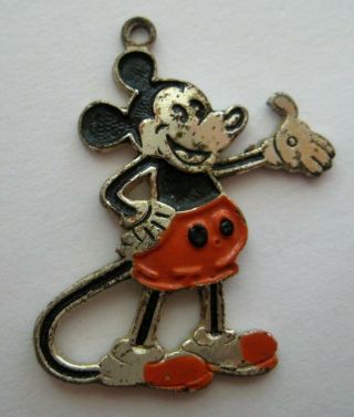 Vintage Older Metal Enamel Mickey Mouse Charm Pendant Walt Disney
