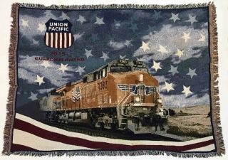 Union Pacific Train Railway 68 " X 50 " Woven Tapestry Throw Blanket Fringe