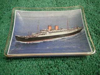Vintage Oceanliner Cruise Ship Berlin German Picture Glass Dish Ashtray 3x4