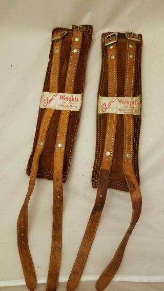 Elmer’s Leather Ankle Wrist Weights 5lbs Total 2.  5lbs Each Vintage Home Workout