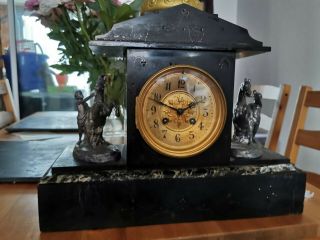 Antique 19th ? Century French Slate & Marble Chiming Mantel Clock Tlc