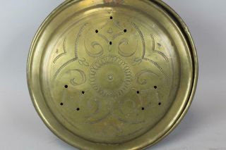 AN 18TH C BRASS & COPPER BEDWARMER ENGRAVED LID REDS PAINTED HANDLE 3