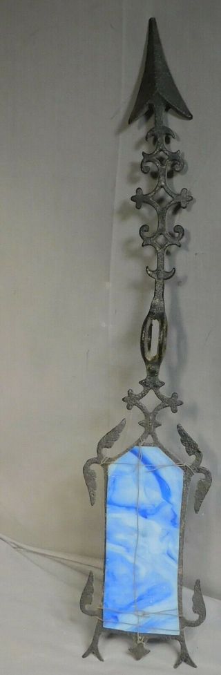 Antique Cast Iron Weather vane Arrow Directional Stained Glass Lightning Rod OLD 2