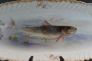 C1890 French Limoges Porcelain Fish Oval Serving Platter Hand Painted 2