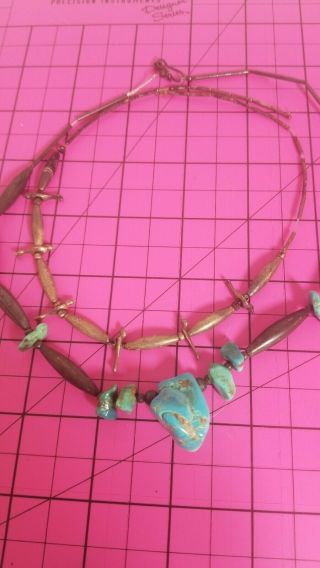 2 Vintage Native American Sterling Silver And Natural Turquoise Necklace