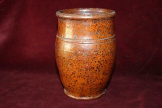 Gorgeous Early 19th Century Speckled Manganese Glazed Redware Crock