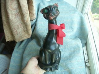 Old Antique English Art Nouveau Pottery Winking Lucky Black Cat 1905 Luck Figure