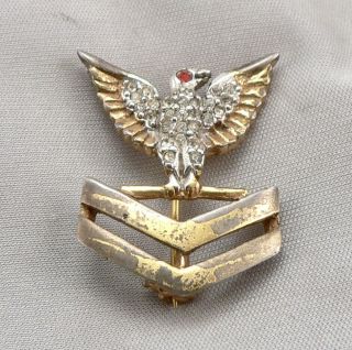 Vintage Wwii Sterling Silver Us Navy Rhinestone Naval Sweetheart Pin Eagle