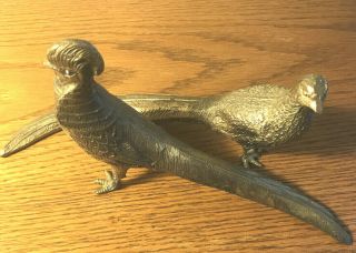 Vintage Mid Century Modern Hand Crafted Pair Pheasants - Gold Blue - 7.  5 " X 4 " Ea