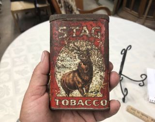 Vintage Stag Vertical Pocket Tobacco Tin Deer Graphics Advertising Collectible
