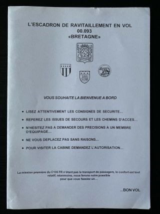 French Air Force Boeing C - 135 Safety Card