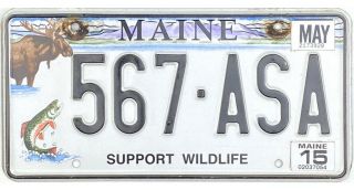 2015 Maine Support Wildlife Specialty License Plate 567 - Asa