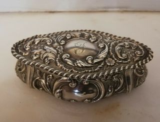 Antique Edwardian Solid Silver Repousse Oval Trinket Box By John Tongue - 1904