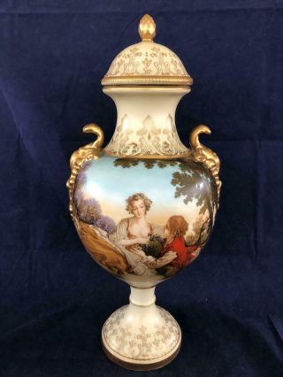 Fine Antique French Paris Porcelain Classical Lidded Vase 1.  After F.  Boucher