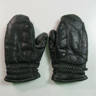 Vintage Mohawk Motorcycle Gloves Mittens Lined Black Leather Mens Small