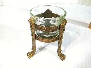 Vintage Solid Brass Candle Holder With Three Claw Feet,  Glass Holder
